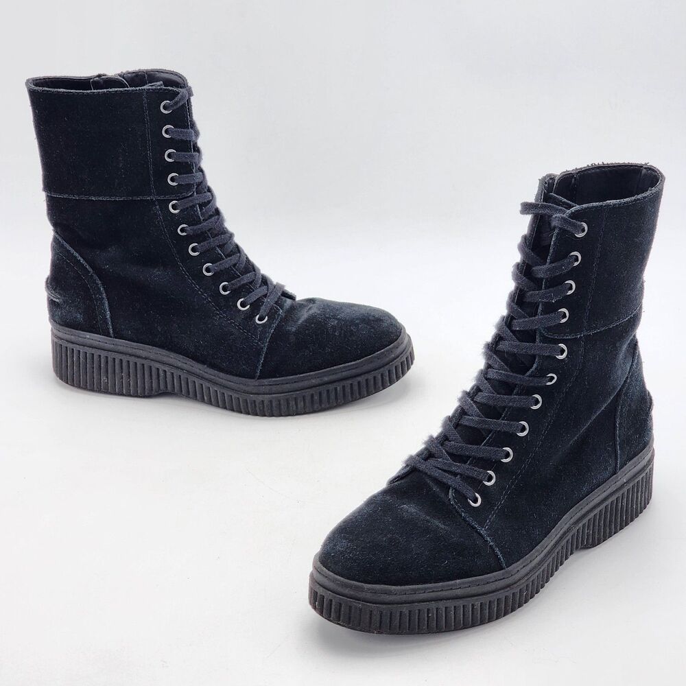 Franco Sarto Becks Suede Leather Lace Up Combat Boots Zipper Black Size 7